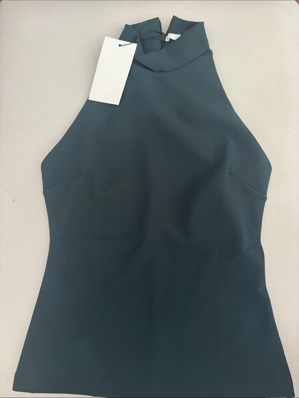 Zara Teal High Neck Sleeveless Top